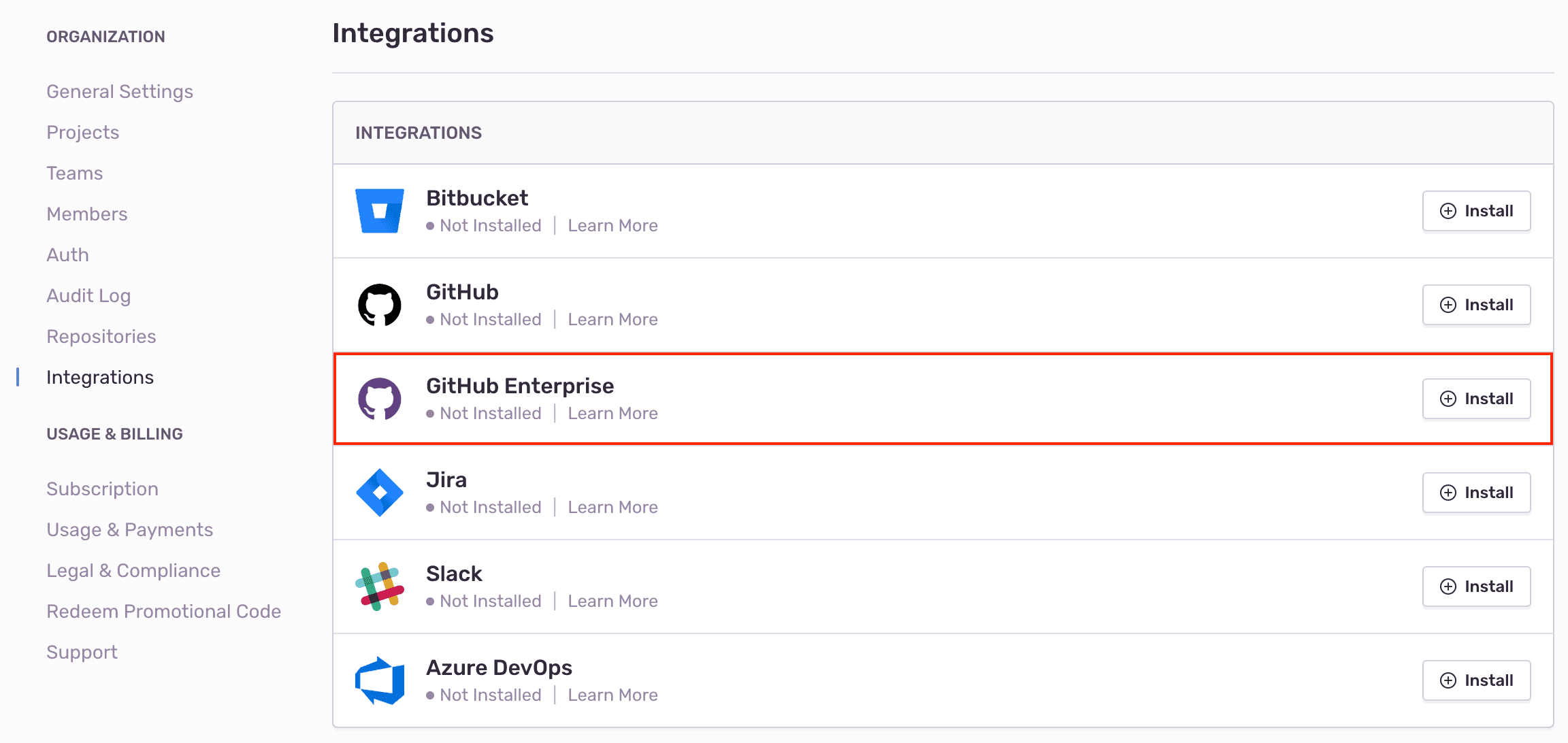 Install GitHub Enterprise integration